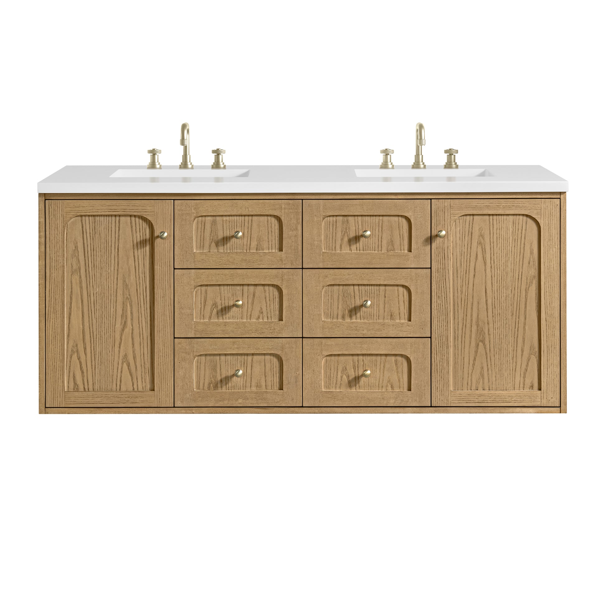 James Martin Vanities Laurent 60" Light Natural Oak Double Vanity With 3cm White Zeus Quartz Top