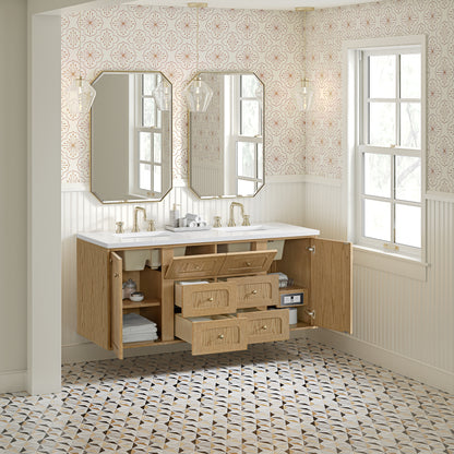 James Martin Vanities Laurent 60" Light Natural Oak Double Vanity With 3cm White Zeus Quartz Top