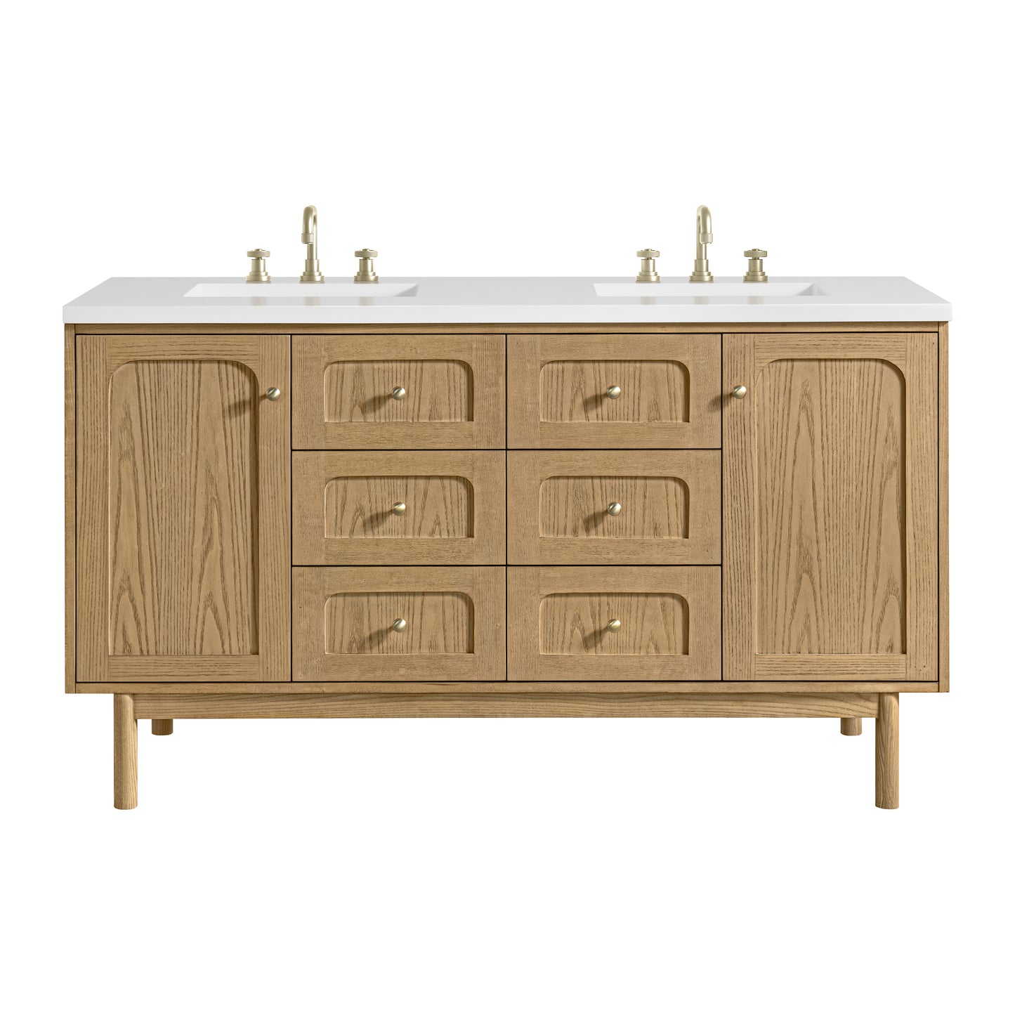 James Martin Vanities Laurent 60" Light Natural Oak Double Vanity With 3cm White Zeus Quartz Top