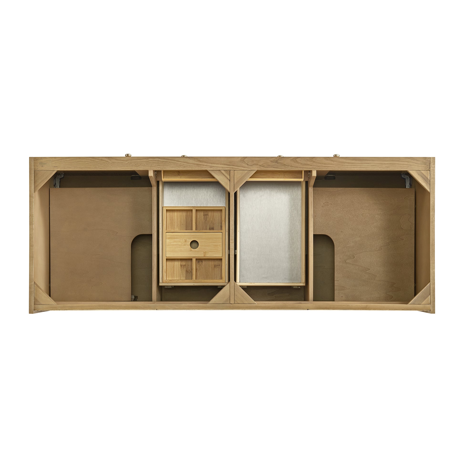 James Martin Vanities Laurent 60" Light Natural Oak Double Vanity With Single Hole 3cm White Zeus Quartz Top and Backsplash