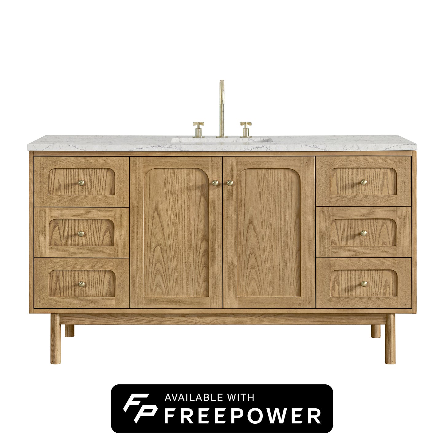 James Martin Vanities Laurent 60" Light Natural Oak Single Vanity With 3 cm Eternal Jasmine Pearl Silestone Top and FreePower Wireless Charger