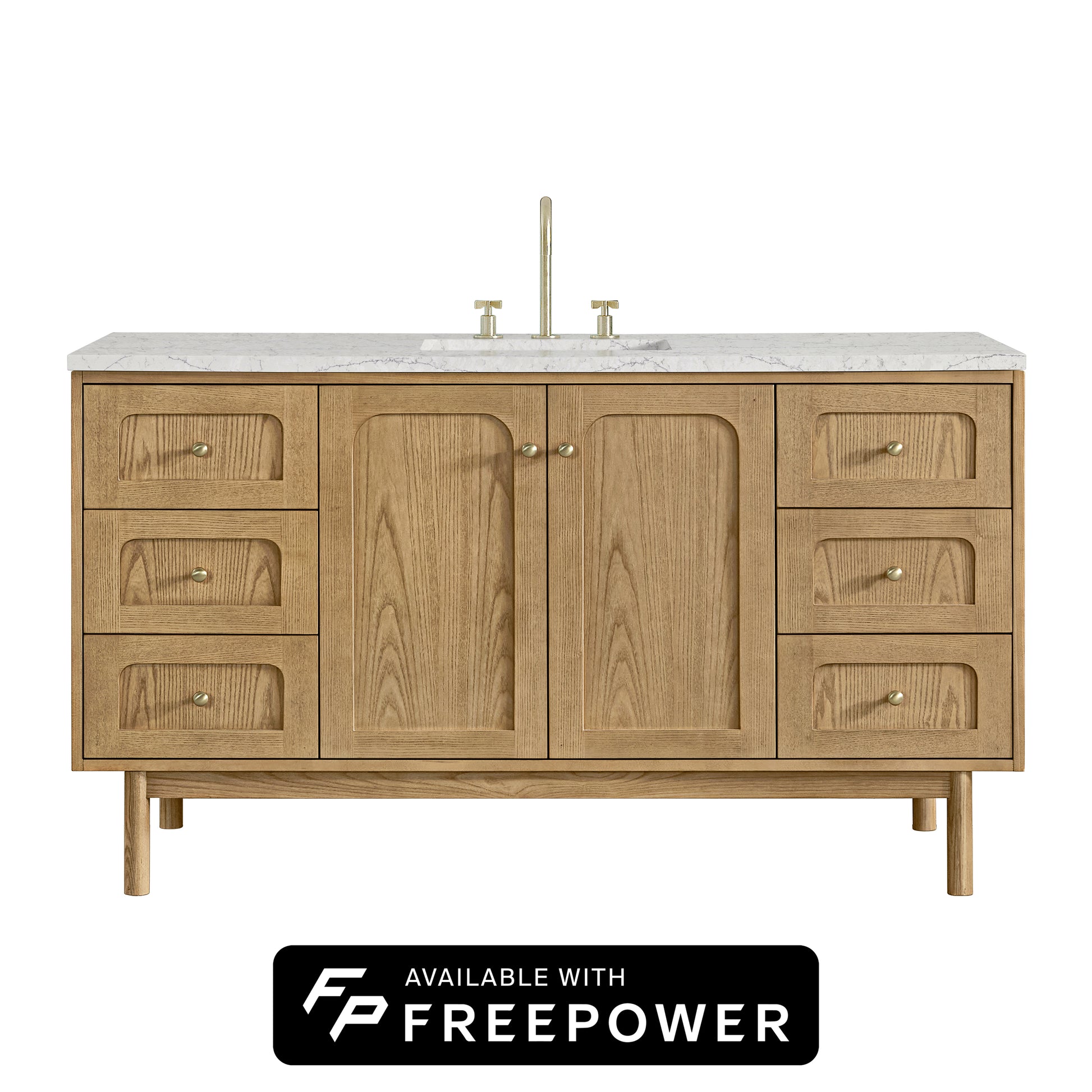 James Martin Vanities Laurent 60" Light Natural Oak Single Vanity With 3 cm Eternal Jasmine Pearl Silestone Top and FreePower Wireless Charger