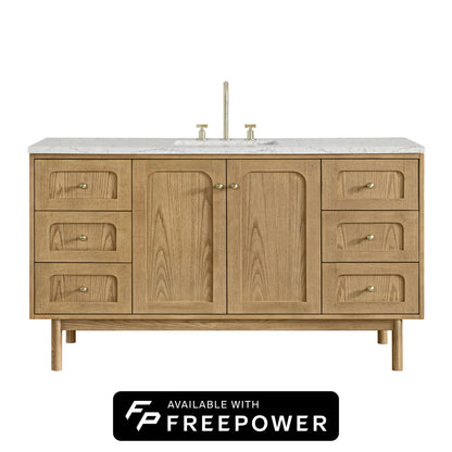 James Martin Vanities Laurent 60" Light Natural Oak Single Vanity With 3 cm Eternal Jasmine Pearl Silestone Top and FreePower Wireless Charger