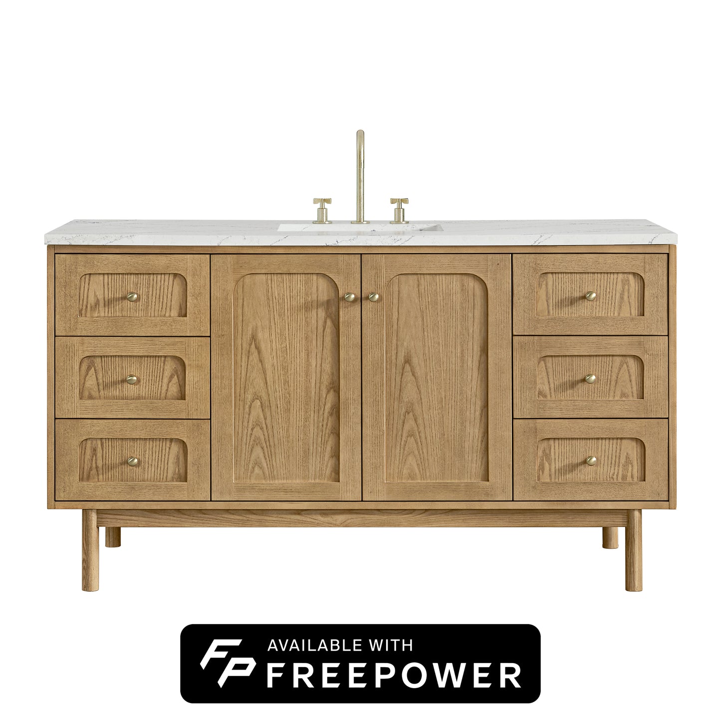 James Martin Vanities Laurent 60" Light Natural Oak Single Vanity With 3 cm Ethereal Noctis Silestone Top and FreePower Wireless Charger