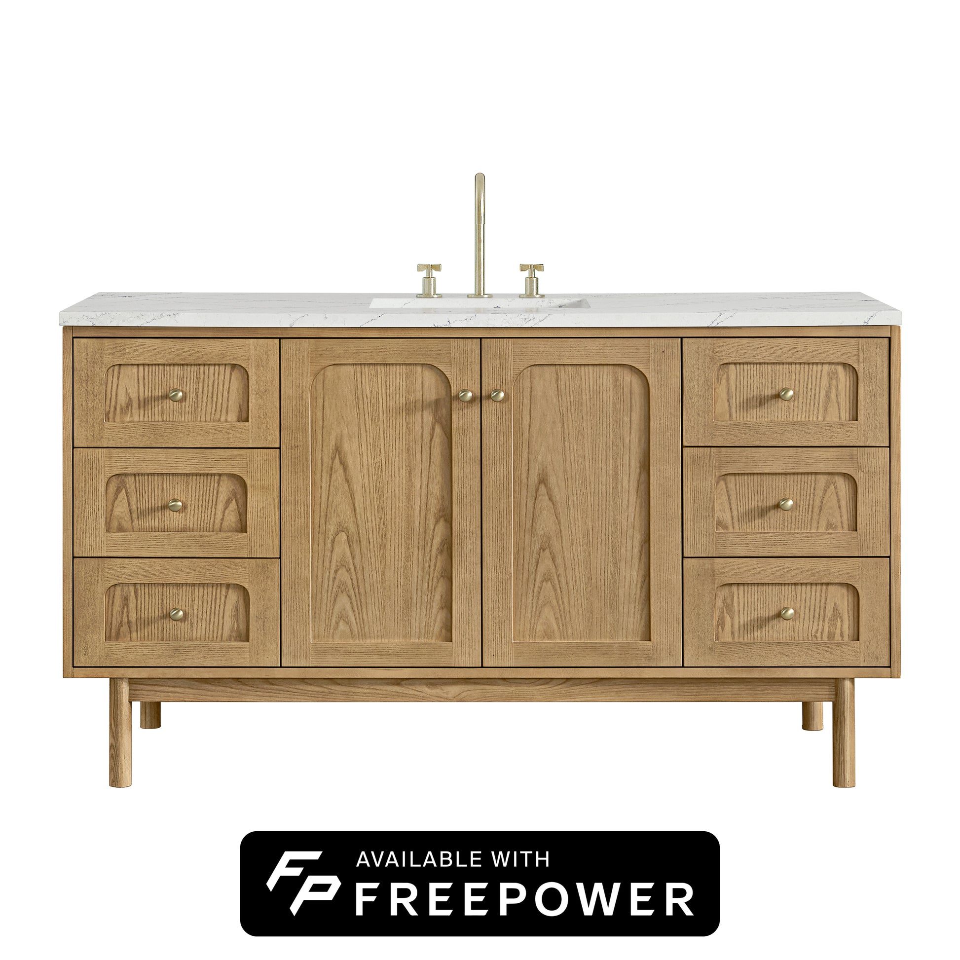 James Martin Vanities Laurent 60" Light Natural Oak Single Vanity With 3 cm Ethereal Noctis Silestone Top and FreePower Wireless Charger