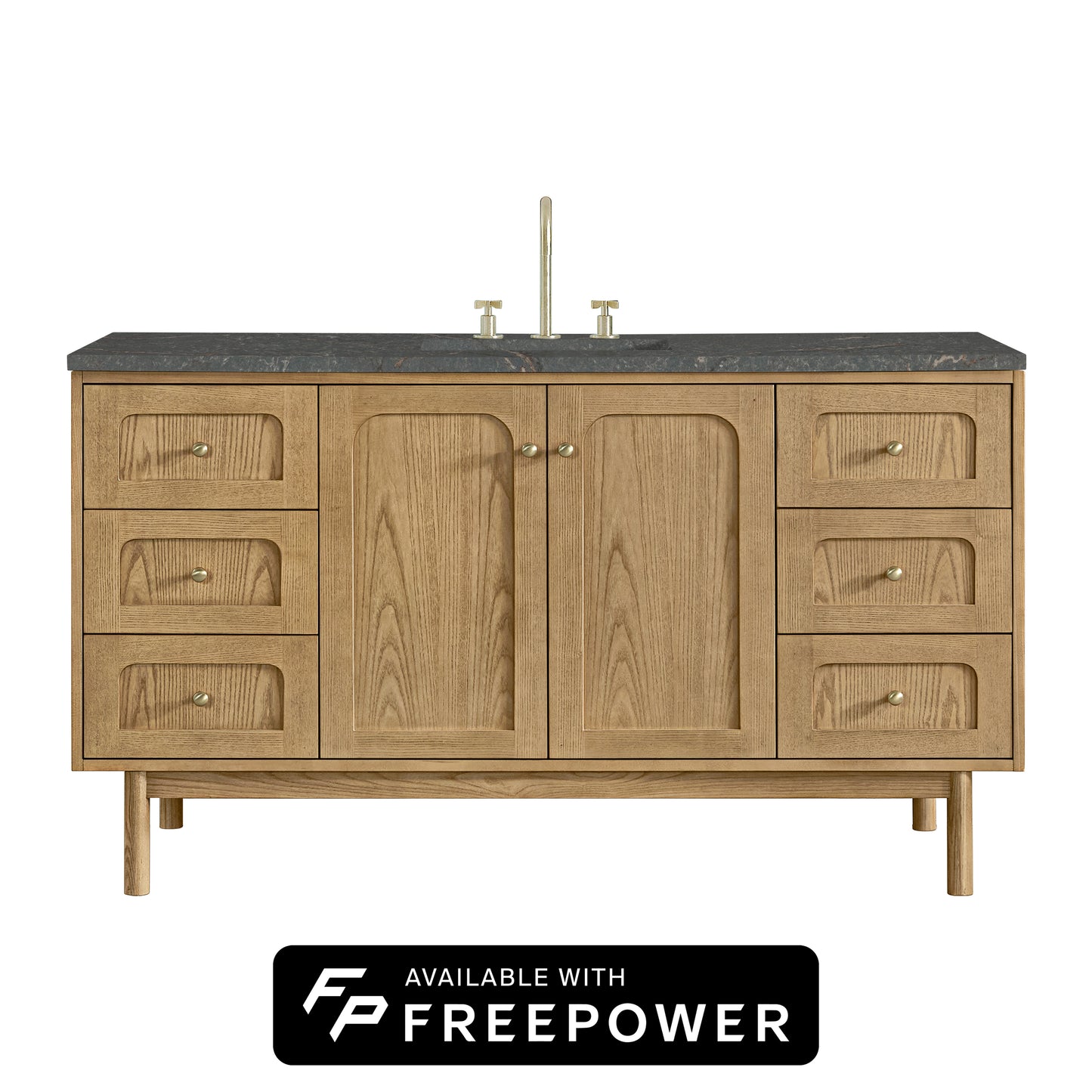 James Martin Vanities Laurent 60" Light Natural Oak Single Vanity With 3 cm Parisien Bleu Silestone Top and FreePower Wireless Charger