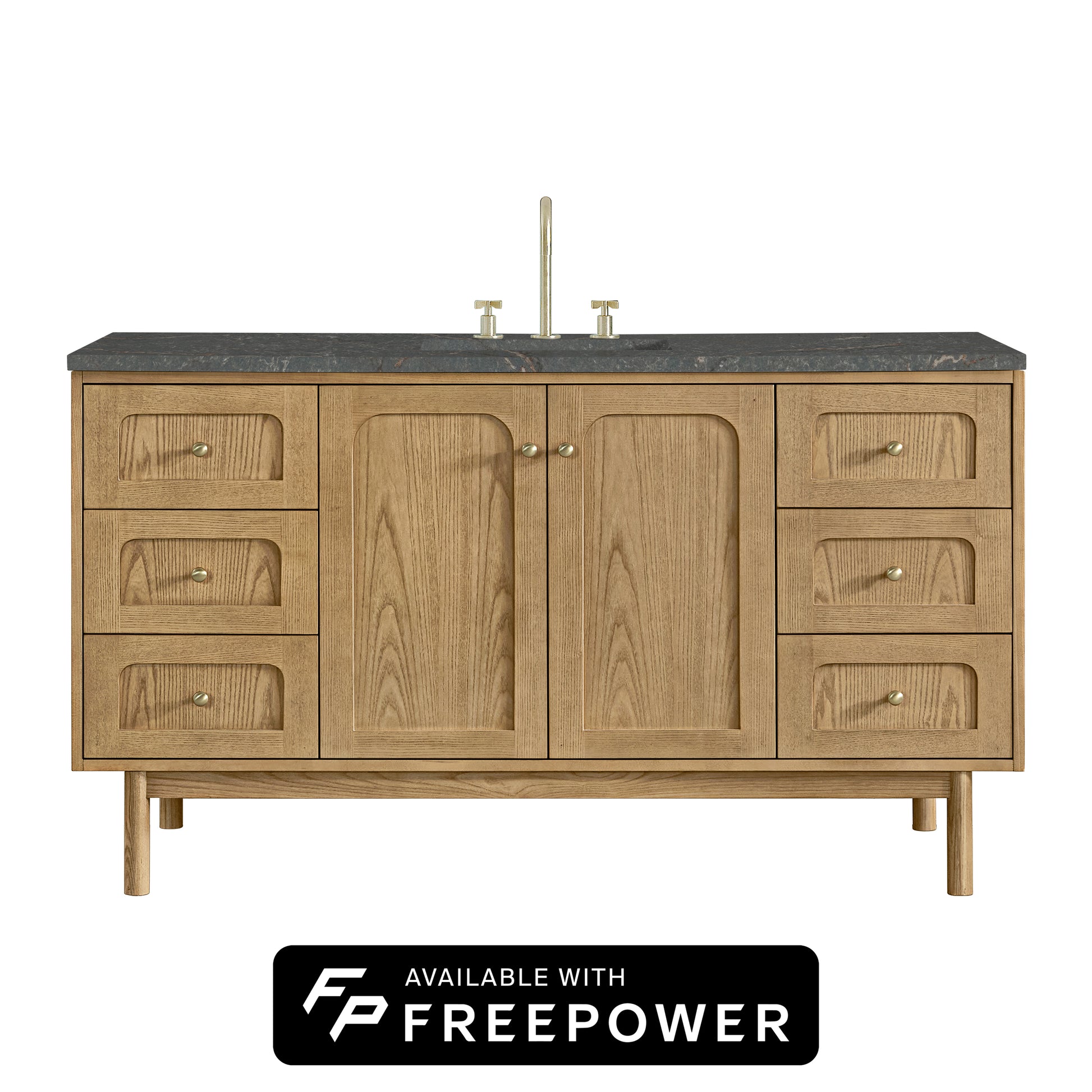 James Martin Vanities Laurent 60" Light Natural Oak Single Vanity With 3 cm Parisien Bleu Silestone Top and FreePower Wireless Charger