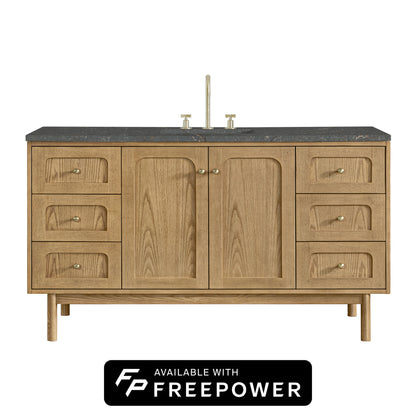 James Martin Vanities Laurent 60" Light Natural Oak Single Vanity With 3 cm Parisien Bleu Silestone Top and FreePower Wireless Charger
