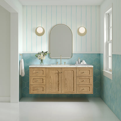 James Martin Vanities Laurent 60" Light Natural Oak Single Vanity With 3 cm Victorian Silver Silestone Top and FreePower Wireless Charger