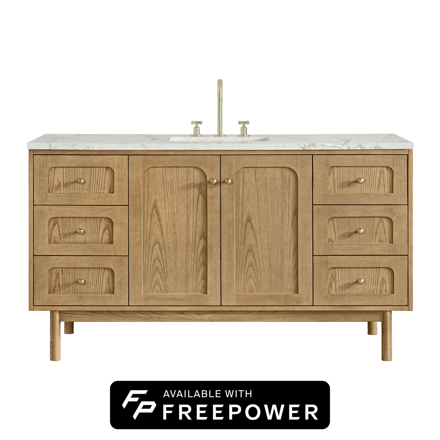 James Martin Vanities Laurent 60" Light Natural Oak Single Vanity With 3 cm Victorian Silver Silestone Top and FreePower Wireless Charger