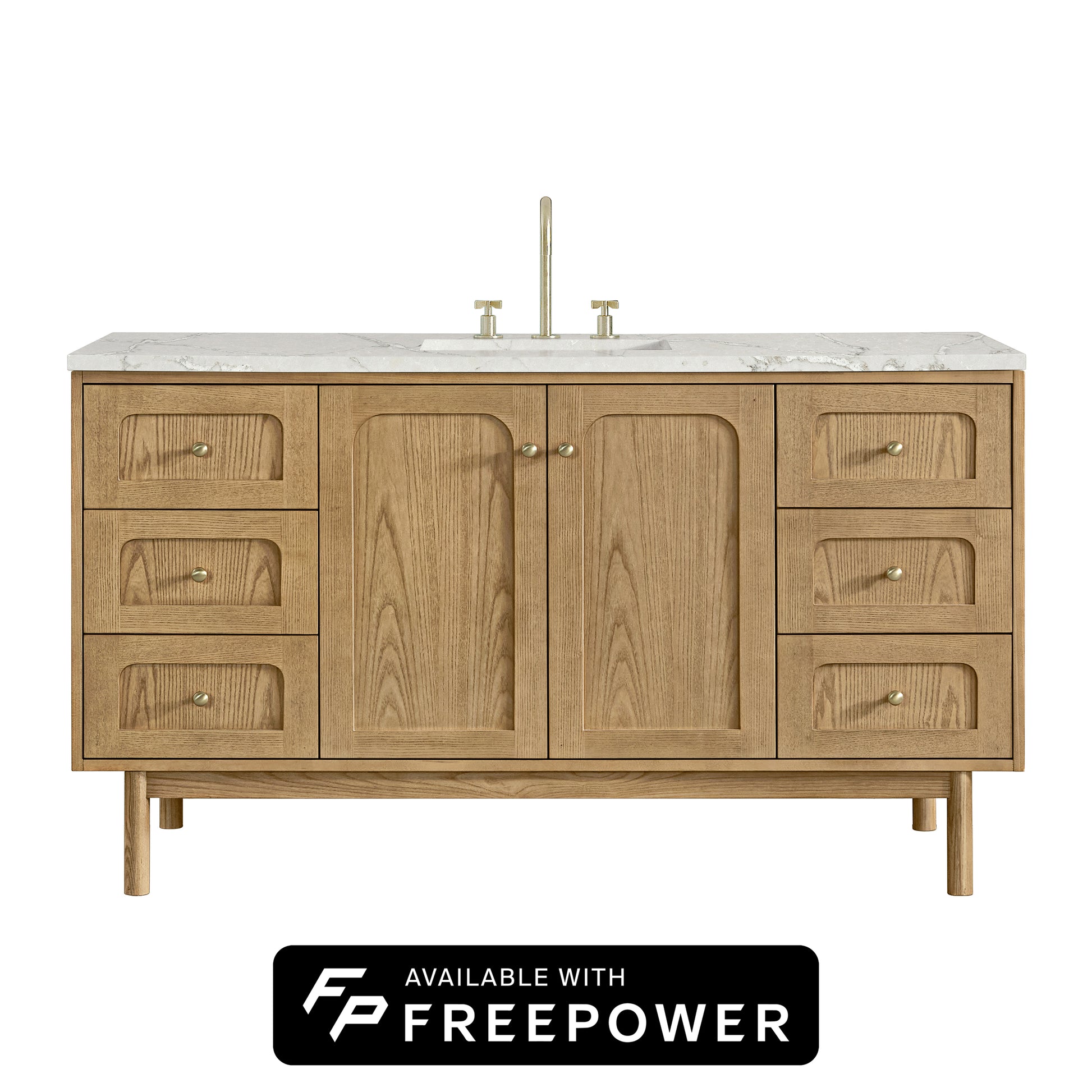 James Martin Vanities Laurent 60" Light Natural Oak Single Vanity With 3 cm Victorian Silver Silestone Top and FreePower Wireless Charger