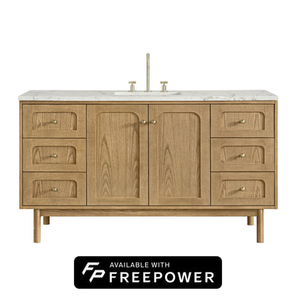 James Martin Vanities Laurent 60" Light Natural Oak Single Vanity With 3 cm Victorian Silver Silestone Top and FreePower Wireless Charger