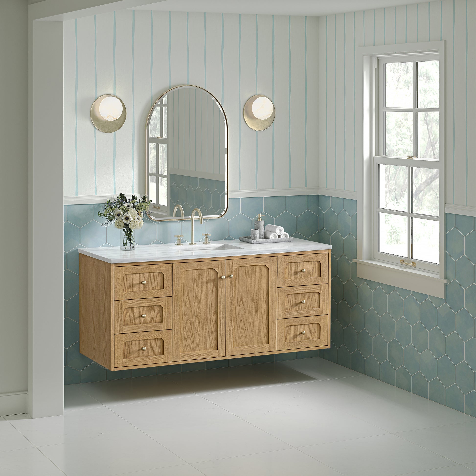 James Martin Vanities Laurent 60" Light Natural Oak Single Vanity With 3cm Arctic Fall Solid Surface Top
