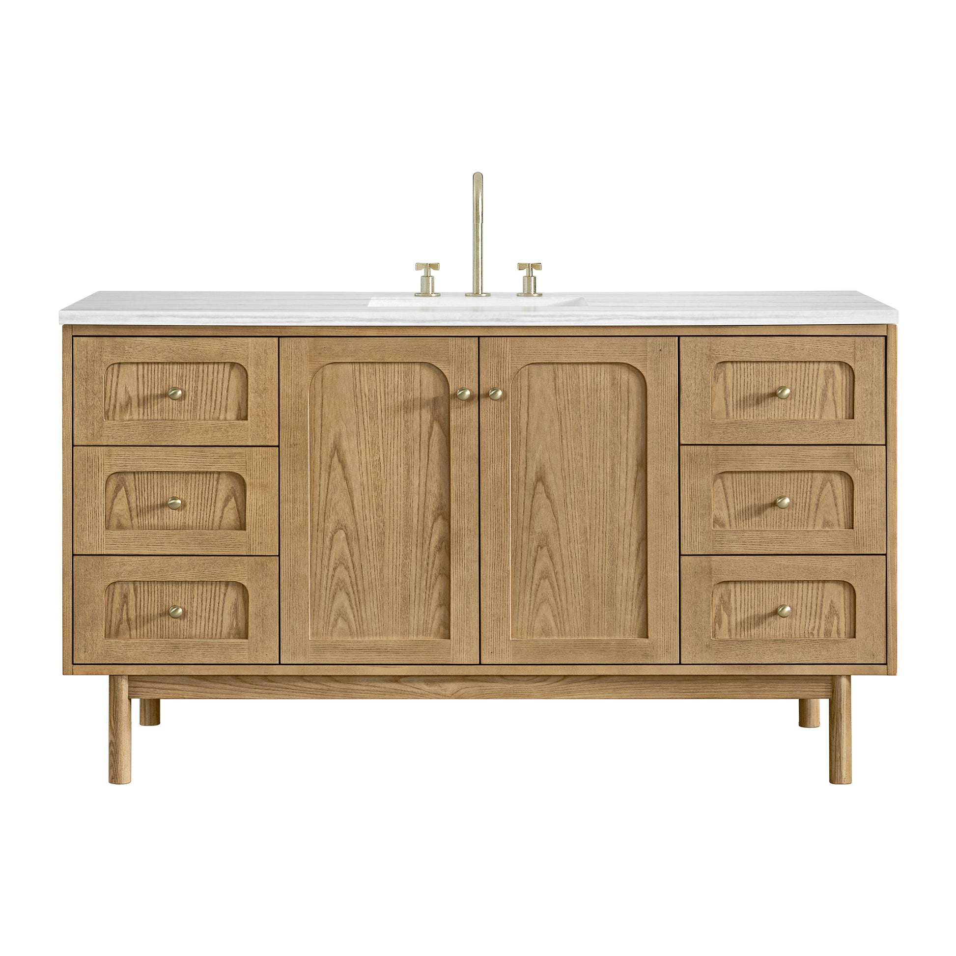 James Martin Vanities Laurent 60" Light Natural Oak Single Vanity With 3cm Arctic Fall Solid Surface Top