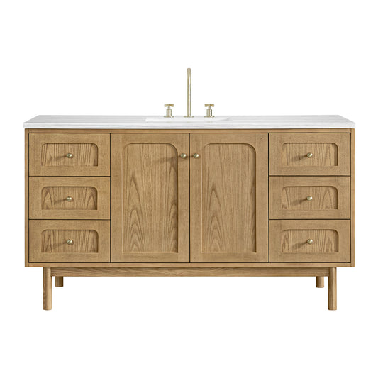 James Martin Vanities Laurent 60" Light Natural Oak Single Vanity With 3cm Arctic Fall Solid Surface Top
