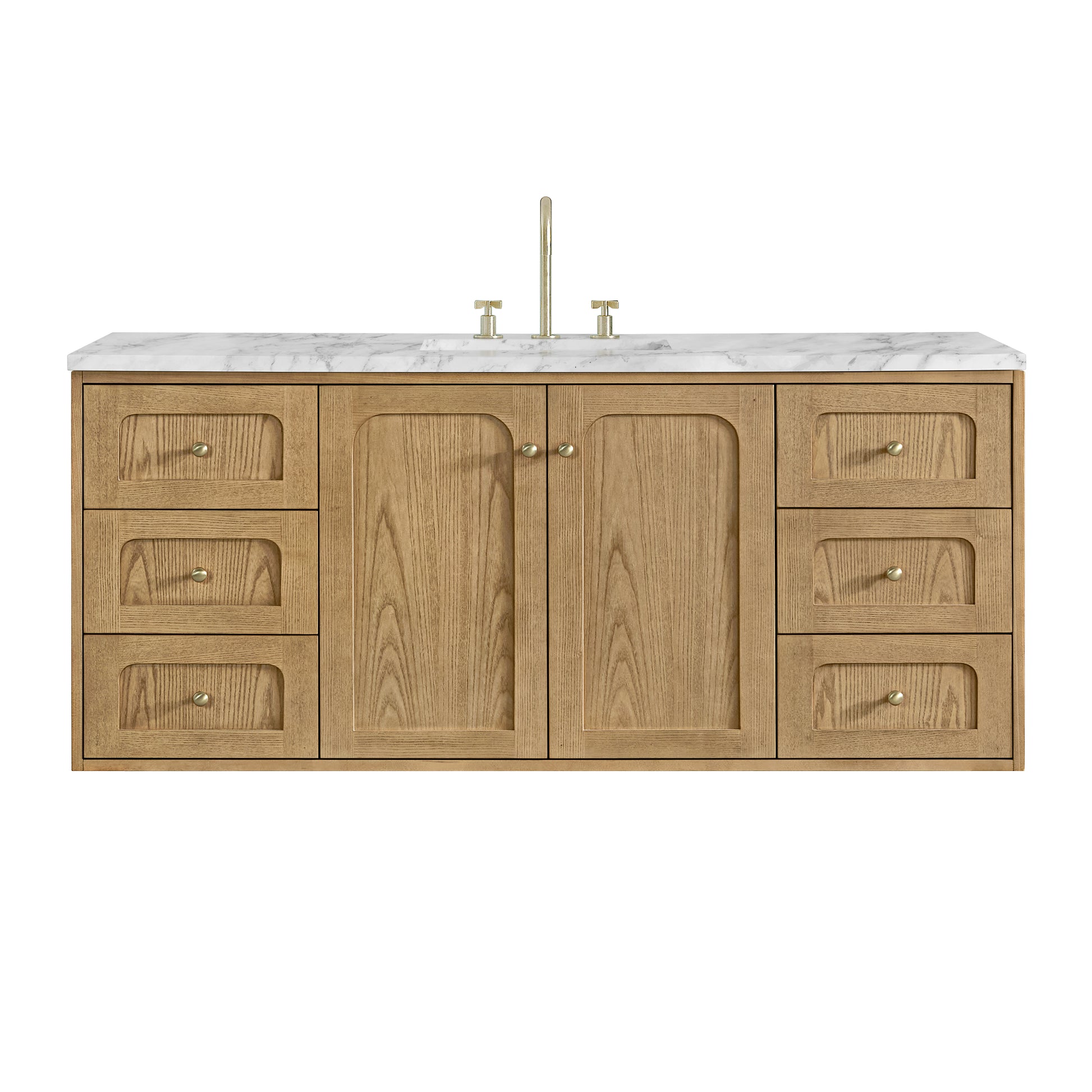 James Martin Vanities Laurent 60" Light Natural Oak Single Vanity With 3cm Carrara Marble Top