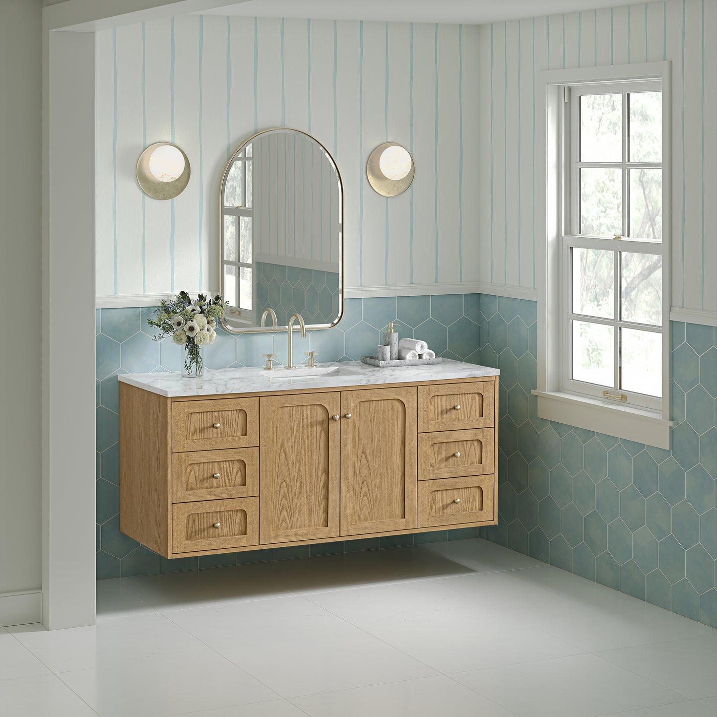 James Martin Vanities Laurent 60" Light Natural Oak Single Vanity With 3cm Carrara Marble Top