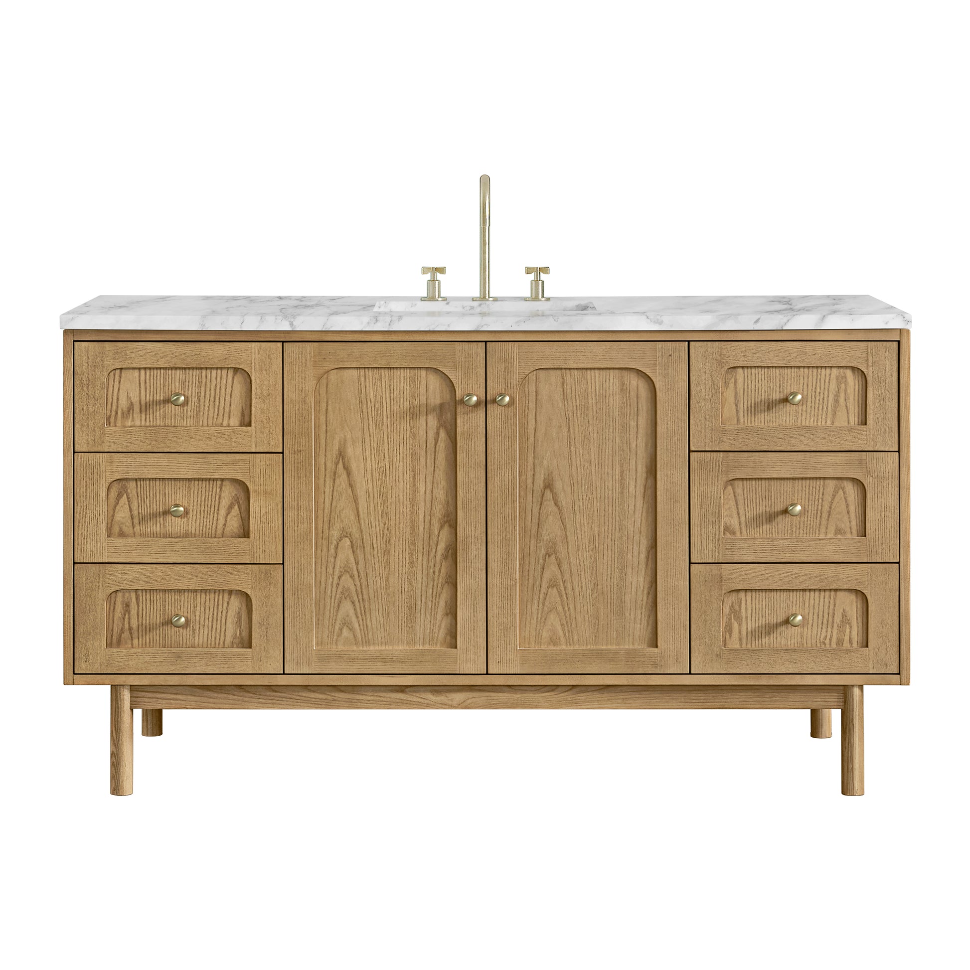 James Martin Vanities Laurent 60" Light Natural Oak Single Vanity With 3cm Carrara Marble Top