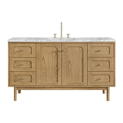 James Martin Vanities Laurent 60" Light Natural Oak Single Vanity With 3cm Carrara Marble Top