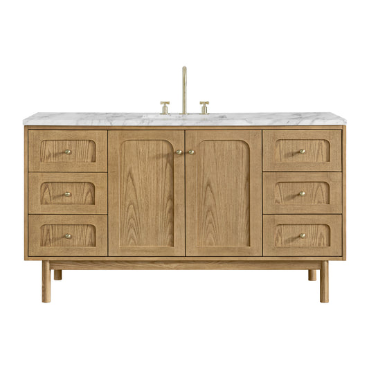 James Martin Vanities Laurent 60" Light Natural Oak Single Vanity With 3cm Carrara Marble Top