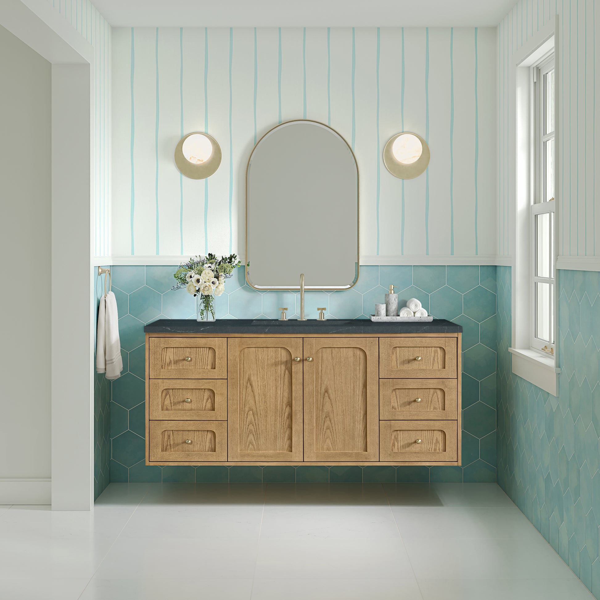 James Martin Vanities Laurent 60" Light Natural Oak Single Vanity With 3cm Charcoal Soapstone Quartz Top