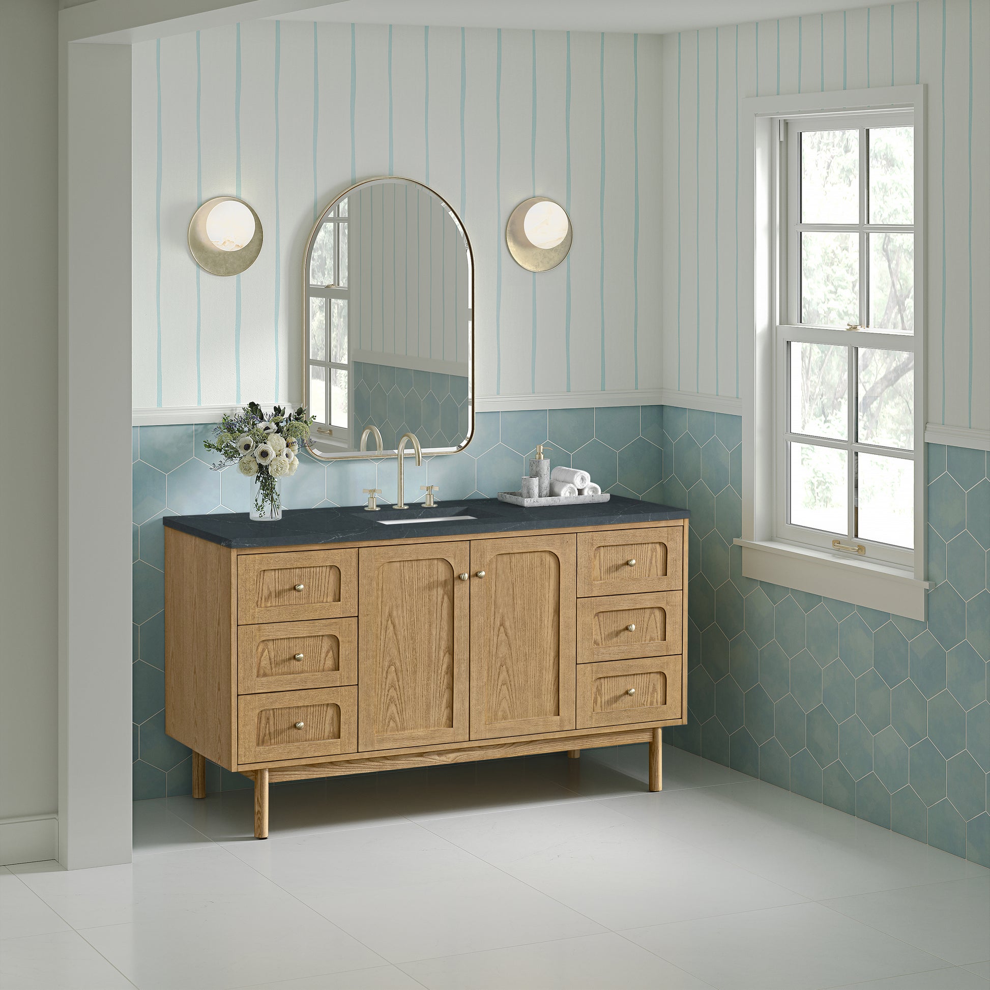 James Martin Vanities Laurent 60" Light Natural Oak Single Vanity With 3cm Charcoal Soapstone Quartz Top