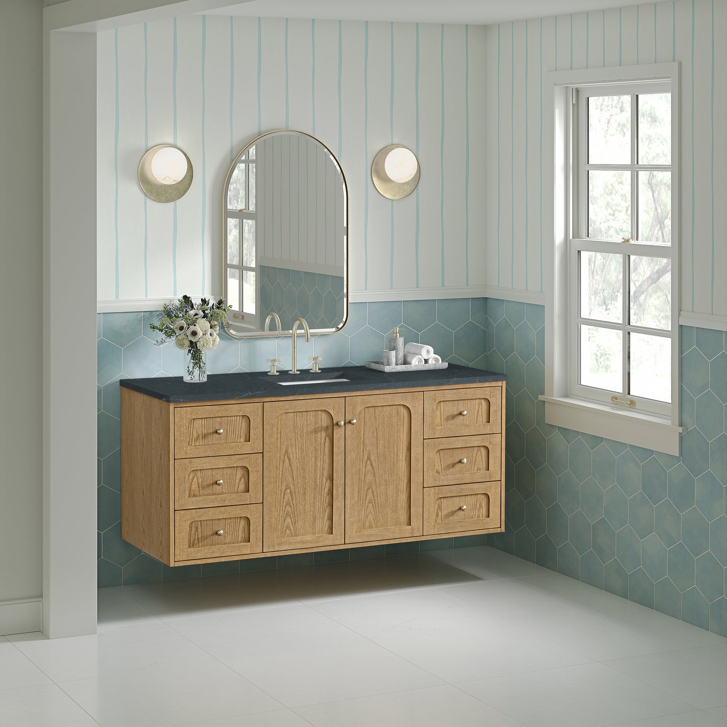 James Martin Vanities Laurent 60" Light Natural Oak Single Vanity With 3cm Charcoal Soapstone Quartz Top