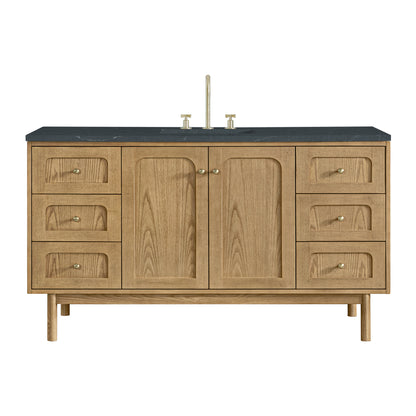 James Martin Vanities Laurent 60" Light Natural Oak Single Vanity With 3cm Charcoal Soapstone Quartz Top