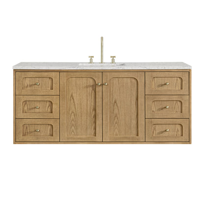 James Martin Vanities Laurent 60" Light Natural Oak Single Vanity With 3cm Eternal Jasmine Pearl Quartz Top