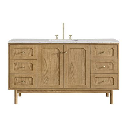 James Martin Vanities Laurent 60" Light Natural Oak Single Vanity With 3cm Eternal Jasmine Pearl Quartz Top