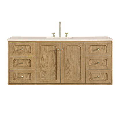 James Martin Vanities Laurent 60" Light Natural Oak Single Vanity With 3cm Eternal Marfil Quartz Top