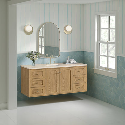 James Martin Vanities Laurent 60" Light Natural Oak Single Vanity With 3cm Eternal Marfil Quartz Top