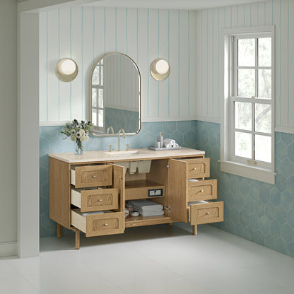 James Martin Vanities Laurent 60" Light Natural Oak Single Vanity With 3cm Eternal Marfil Quartz Top