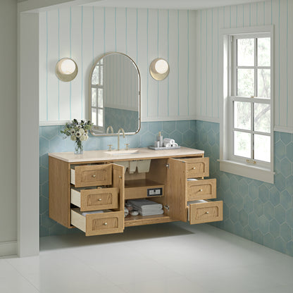 James Martin Vanities Laurent 60" Light Natural Oak Single Vanity With 3cm Eternal Marfil Quartz Top