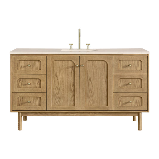 James Martin Vanities Laurent 60" Light Natural Oak Single Vanity With 3cm Eternal Marfil Quartz Top