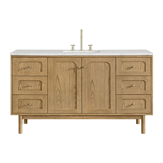 James Martin Vanities Laurent 60" Light Natural Oak Single Vanity With 3cm Ethereal Noctis Quartz Top