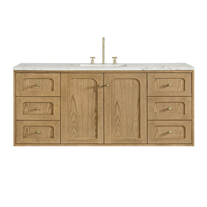 James Martin Vanities Laurent 60" Light Natural Oak Single Vanity With 3cm Victorian Silver Quartz Top