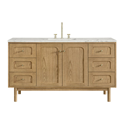 James Martin Vanities Laurent 60" Light Natural Oak Single Vanity With 3cm Victorian Silver Quartz Top