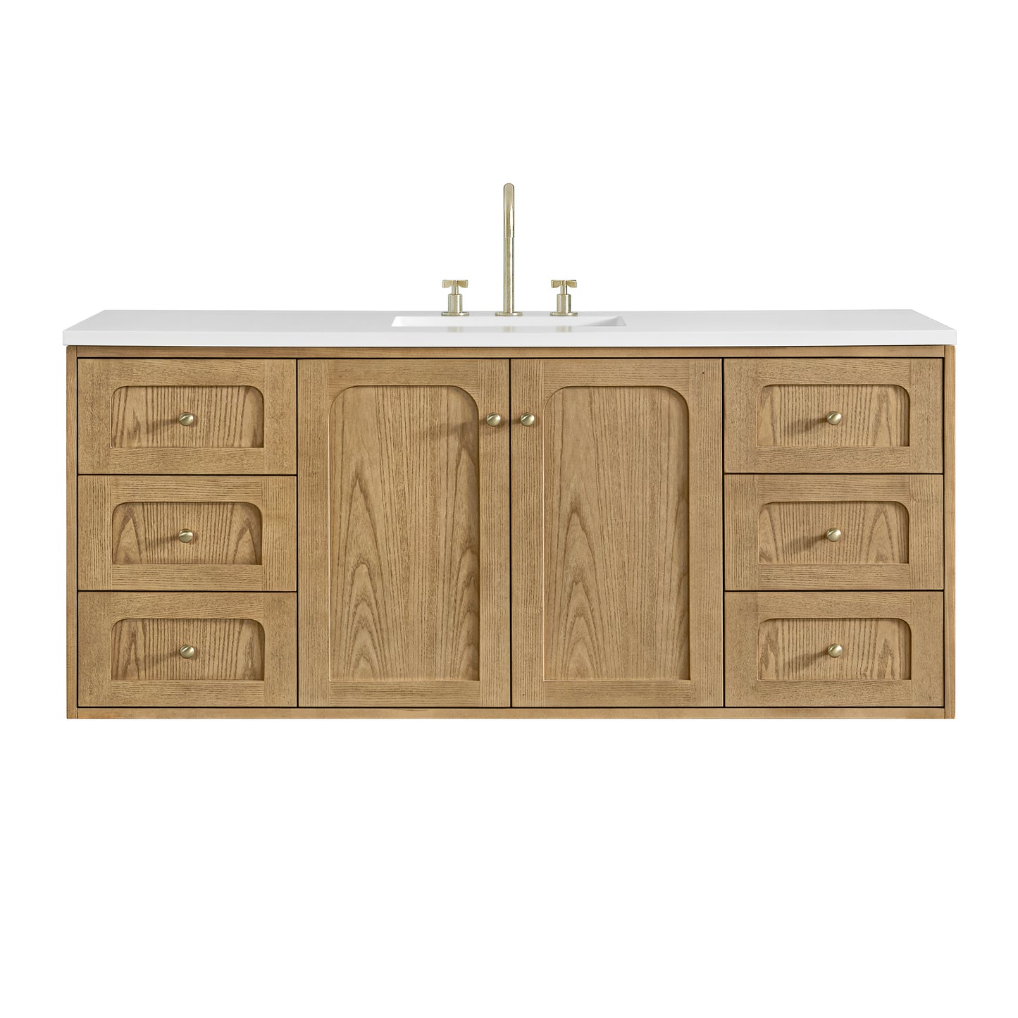 James Martin Vanities Laurent 60" Light Natural Oak Single Vanity With 3cm White Zeus Quartz Top