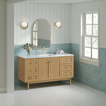 James Martin Vanities Laurent 60" Light Natural Oak Single Vanity With 3cm White Zeus Quartz Top