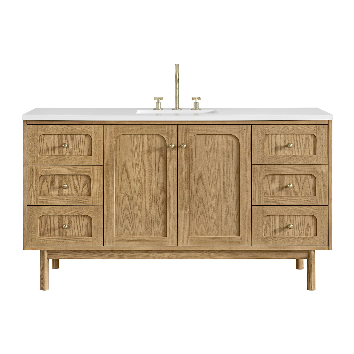 James Martin Vanities Laurent 60" Light Natural Oak Single Vanity With 3cm White Zeus Quartz Top