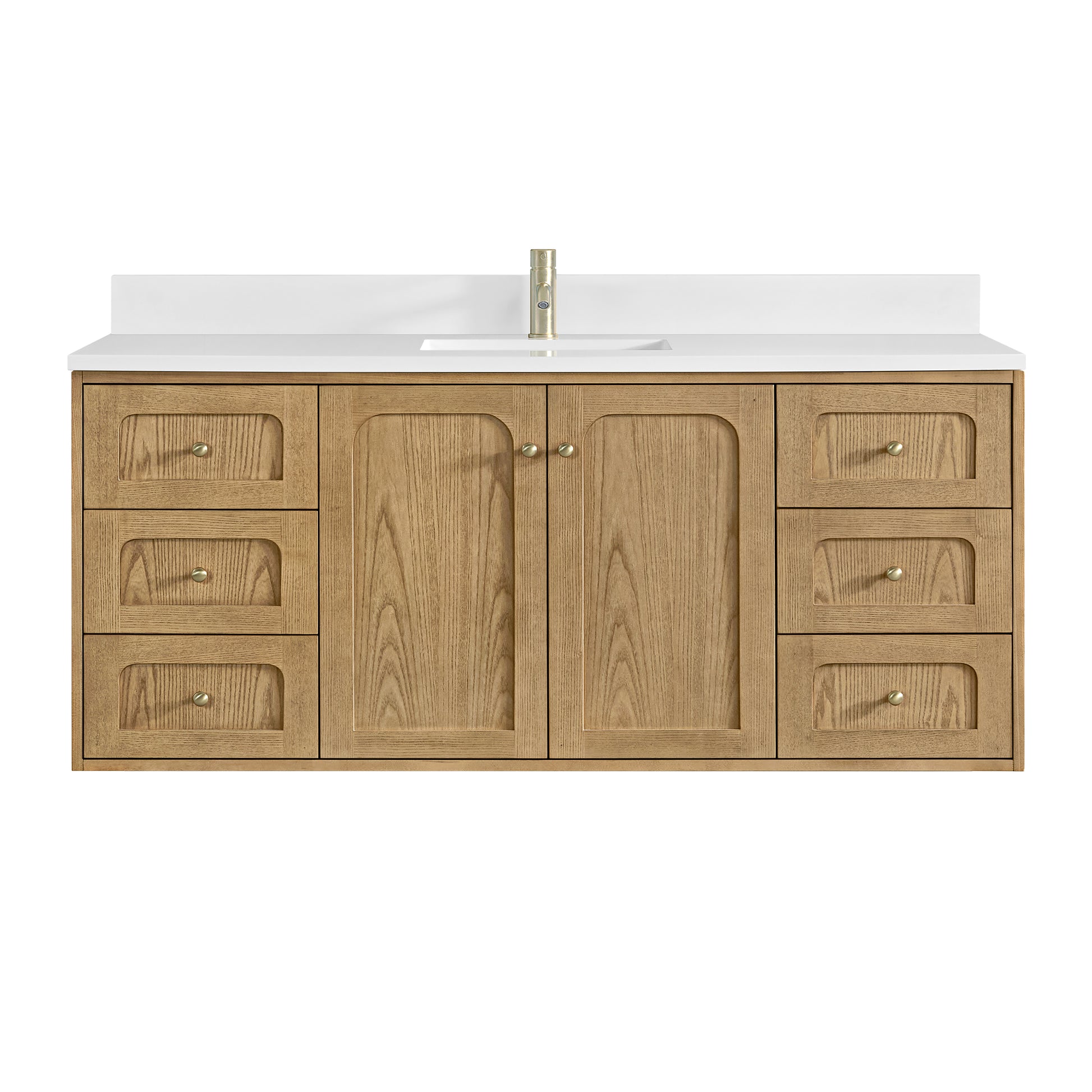 James Martin Vanities Laurent 60" Light Natural Oak Single Vanity With Single Hole 3cm White Zeus Quartz Top and Backsplash