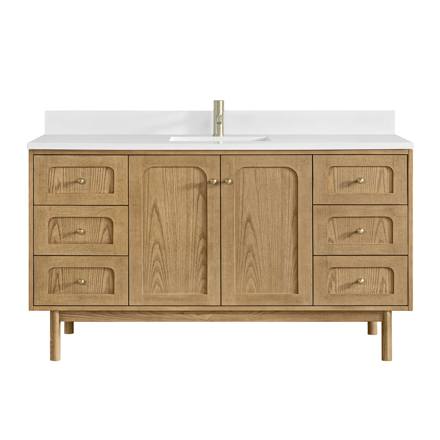 James Martin Vanities Laurent 60" Light Natural Oak Single Vanity With Single Hole 3cm White Zeus Quartz Top and Backsplash