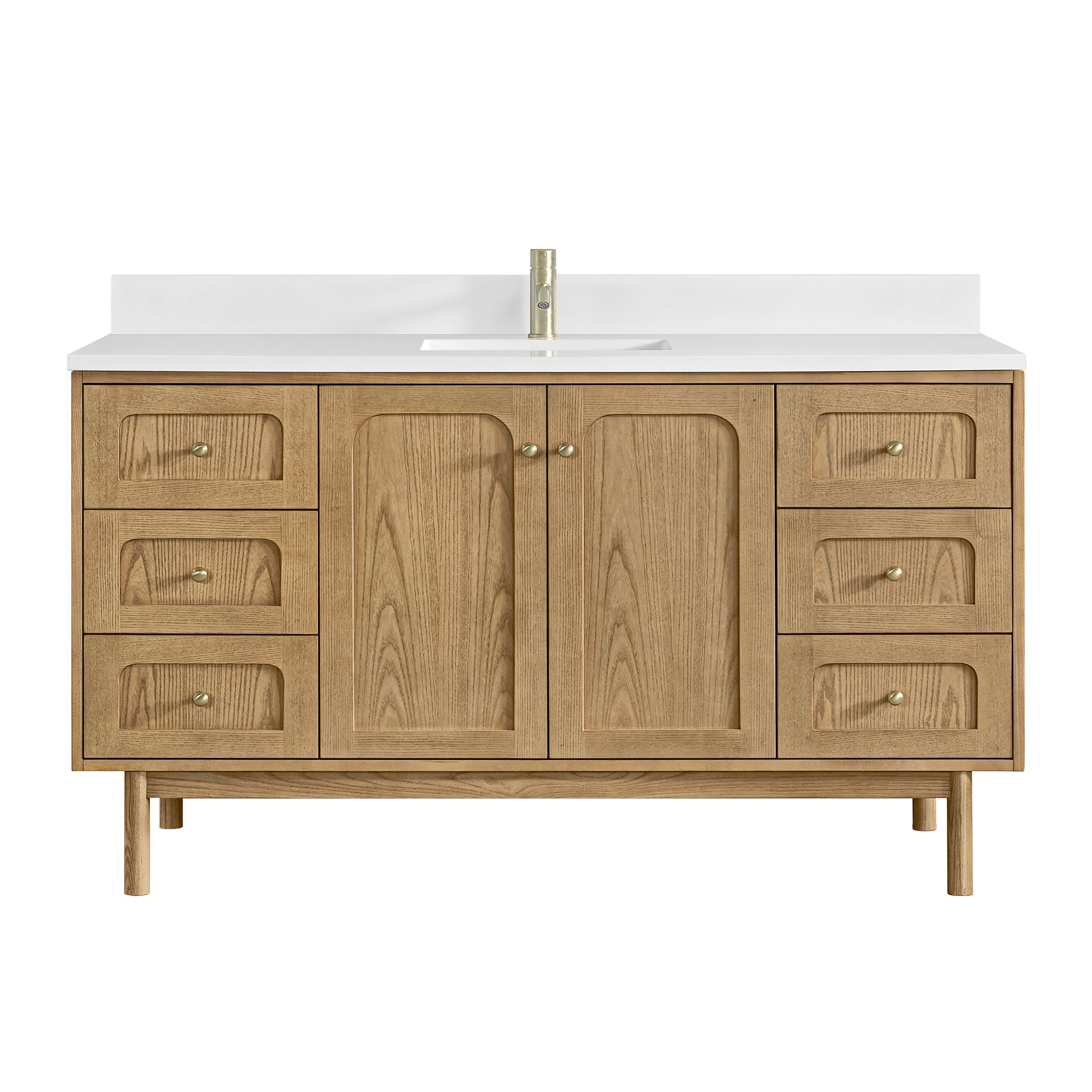 James Martin Vanities Laurent 60" Light Natural Oak Single Vanity With Single Hole 3cm White Zeus Quartz Top and Backsplash