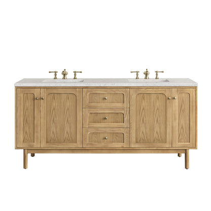 James Martin Vanities Laurent 72" Light Natural Oak Double Vanity With 3 cm Eternal Jasmine Pearl Top and FreePower Wireless Charger