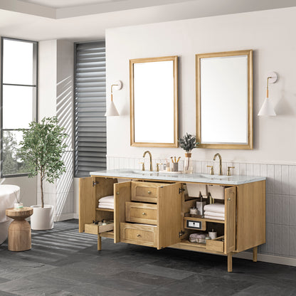 James Martin Vanities Laurent 72" Light Natural Oak Double Vanity With 3 cm Ethereal Noctis Top and FreePower Wireless Charger