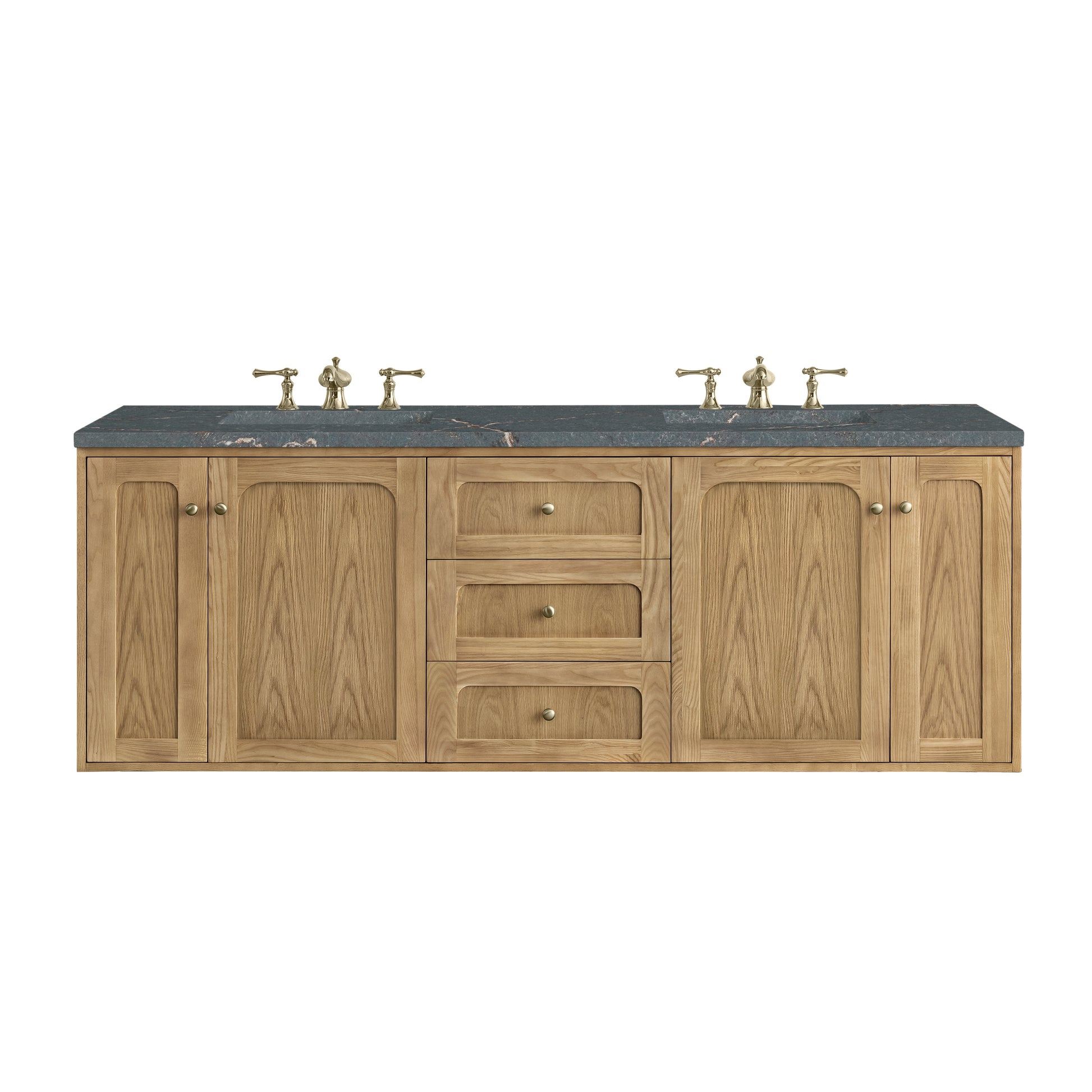 James Martin Vanities Laurent 72" Light Natural Oak Double Vanity With 3 cm Parisien Bleu Top and FreePower Wireless Charger