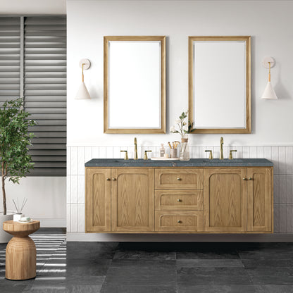 James Martin Vanities Laurent 72" Light Natural Oak Double Vanity With 3 cm Parisien Bleu Top and FreePower Wireless Charger