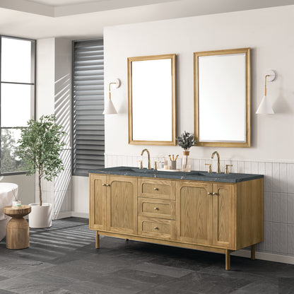 James Martin Vanities Laurent 72" Light Natural Oak Double Vanity With 3 cm Parisien Bleu Top and FreePower Wireless Charger