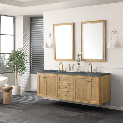 James Martin Vanities Laurent 72" Light Natural Oak Double Vanity With 3 cm Parisien Bleu Top and FreePower Wireless Charger